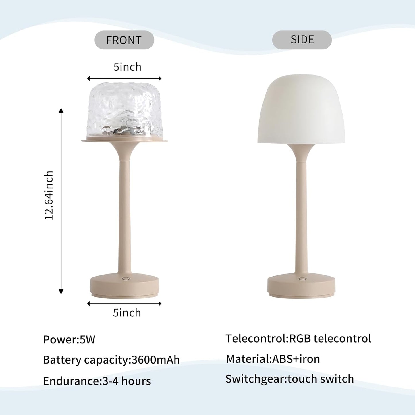RGB Ocean Wave Projector Table Lamp, USB Rechargeable Cordless Night Light with Remote Control, Dimmable Touch Desk Lamp for Bedroom, Living Room, Kids Room