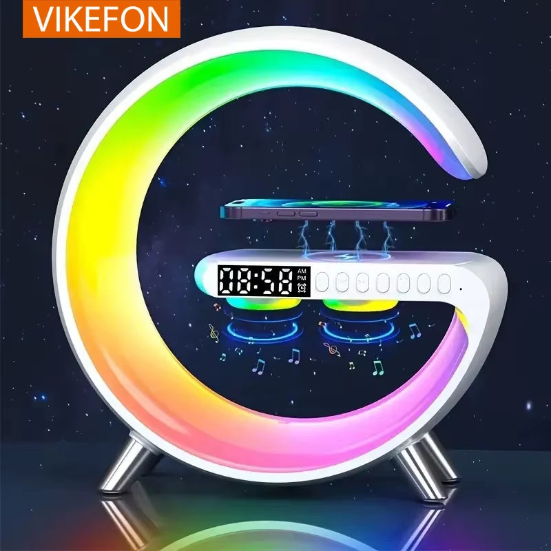 RGB Night Light Lamp Multifunction Alarm Clock TF Blueotooth Speaker 15W Wireless Charger Station Pad for Iphone 15 14 13 12 8