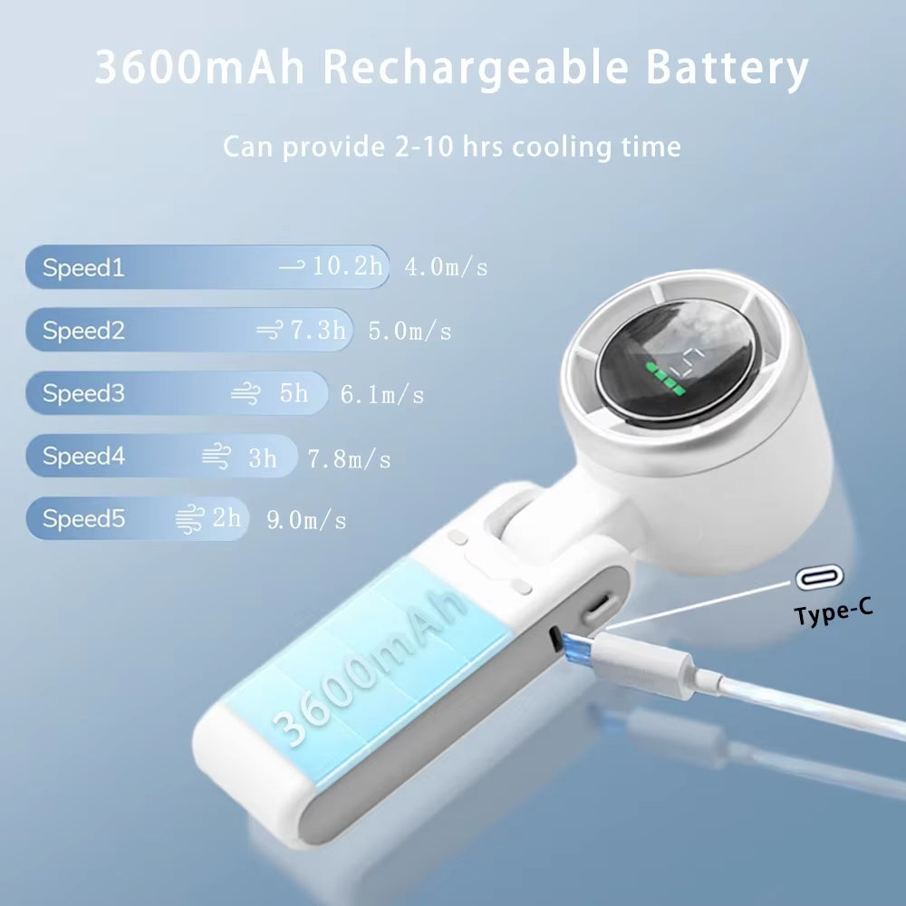 Portable Mini Handheld Fan - 5-Speed Turbo USB Rechargeable, Foldable Bladeless Pocket Fan with Large Battery for Outdoor/Travel